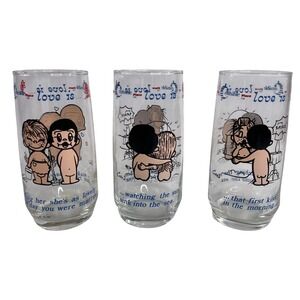 Vintage Love Is Kim Casali Drinking Glasses Set of 3 Highball Comic Strip 1970s